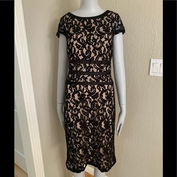 MSK Black Lace Dress Scoop Neck Little Black Dress LBD Party Size 10 - Picture 7 of 15